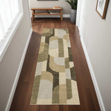 8' Runner Green and Ivory Geometric Power Loom Runner Rug - Homeroots - Flyclothing LLC