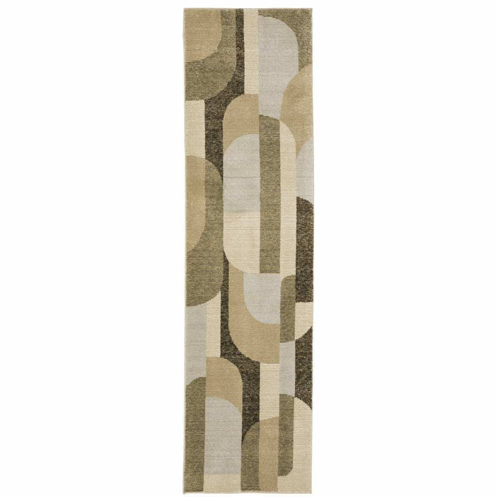 8' Runner Green and Ivory Geometric Power Loom Runner Rug - Homeroots - Flyclothing LLC