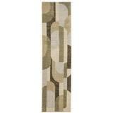 8' Runner Green and Ivory Geometric Power Loom Runner Rug - Homeroots - Flyclothing LLC