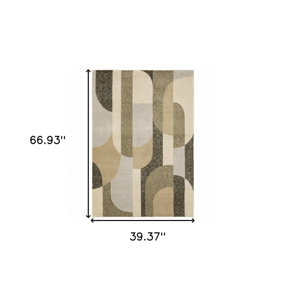 3' X 5' Brown and Ivory Geometric Power Loom Area Rug - Homeroots - Flyclothing LLC