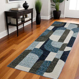 8' Runner Blue and Ivory Geometric Power Loom Runner Rug - Homeroots - Flyclothing LLC