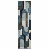 8' Runner Blue and Ivory Geometric Power Loom Runner Rug - Homeroots - Flyclothing LLC