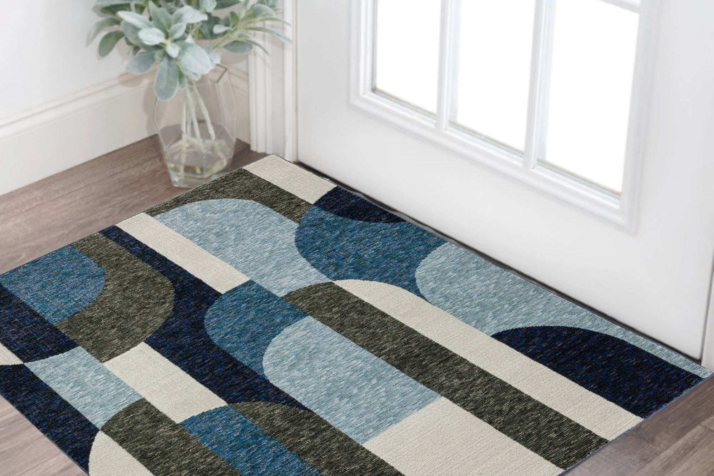 3' X 5' Blue Grey Charcoal and Purple Geometric Power Loom Area Rug - Homeroots - Flyclothing LLC