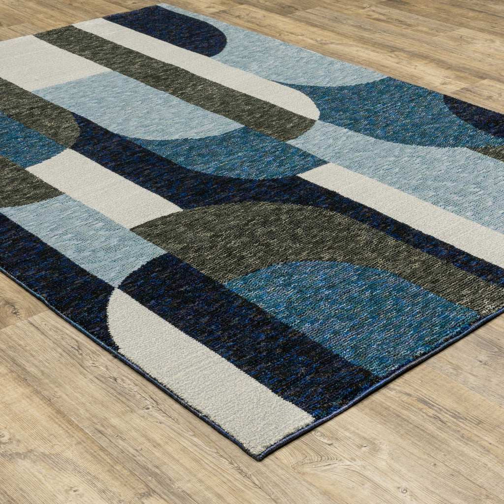 5' X 7' Blue and Gray Geometric Power Loom Area Rug - Homeroots - Flyclothing LLC