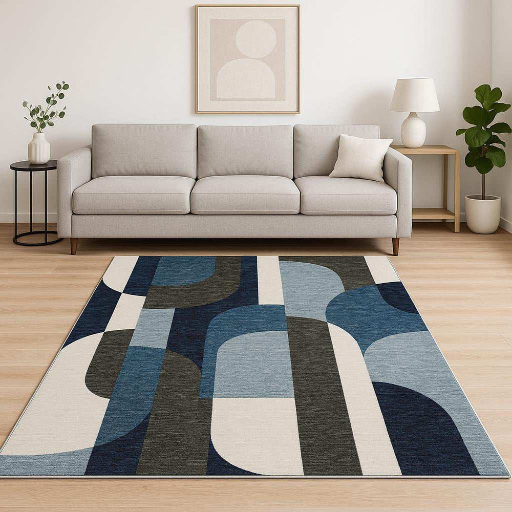 7' X 10' Blue and Gray Geometric Power Loom Area Rug - Homeroots - Flyclothing LLC