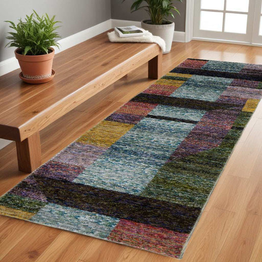 8' Runner Purple and Red Geometric Power Loom Runner Rug - Homeroots - Flyclothing LLC