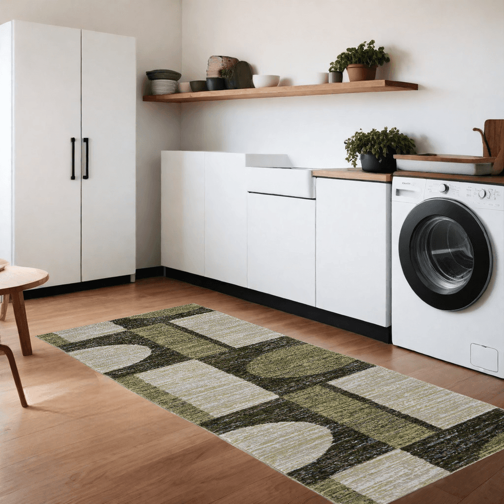 8' Runner Blue and Beige Geometric Power Loom Runner Rug - Homeroots - Flyclothing LLC