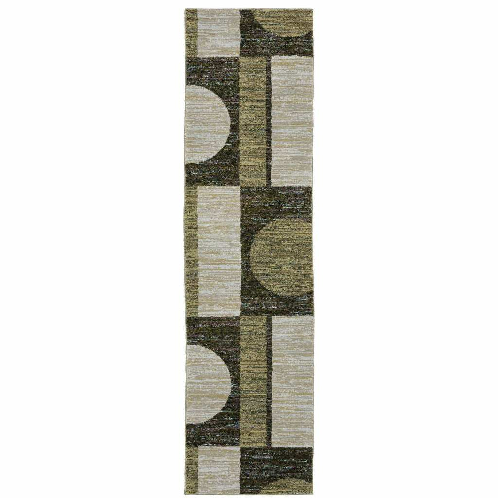 8' Runner Blue and Beige Geometric Power Loom Runner Rug - Homeroots - Flyclothing LLC