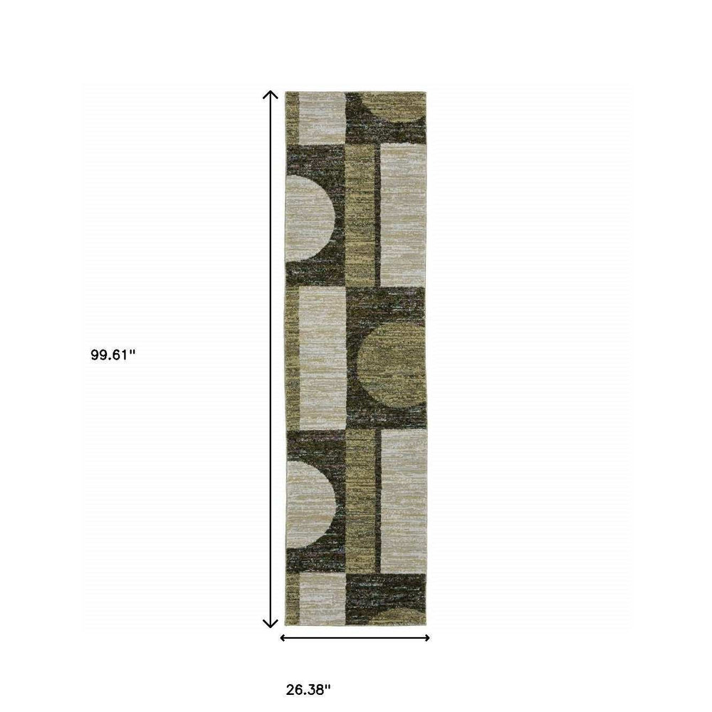 8' Runner Blue and Beige Geometric Power Loom Runner Rug - Homeroots - Flyclothing LLC