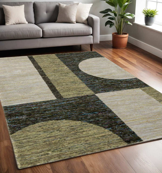 5' X 7' Blue and Beige Geometric Power Loom Area Rug - Homeroots - Flyclothing LLC