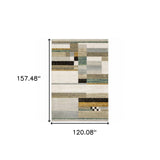 10' X 13' Beige Gold Black Grey Tan Teal and Rust Geometric Power Loom Area Rug - Homeroots - Flyclothing LLC
