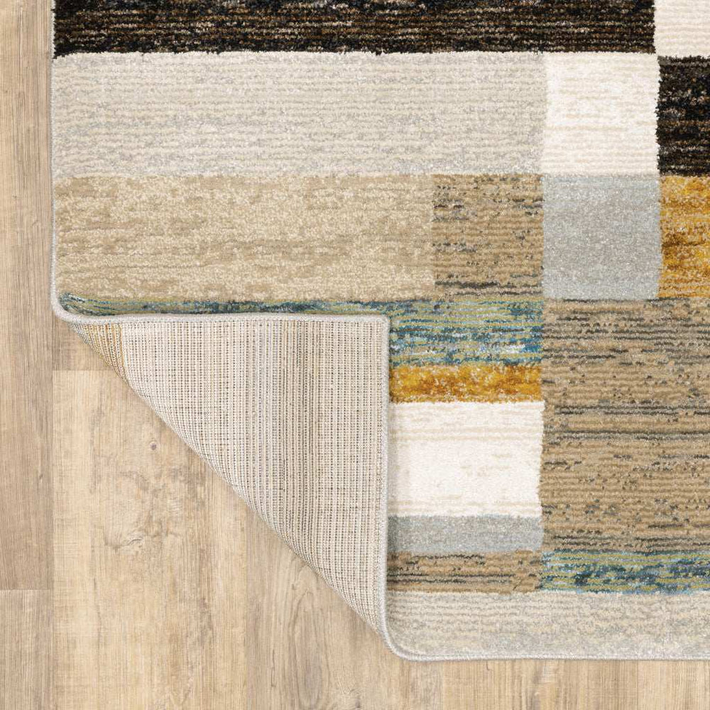 10' X 13' Beige Gold Black Grey Tan Teal and Rust Geometric Power Loom Area Rug - Homeroots - Flyclothing LLC
