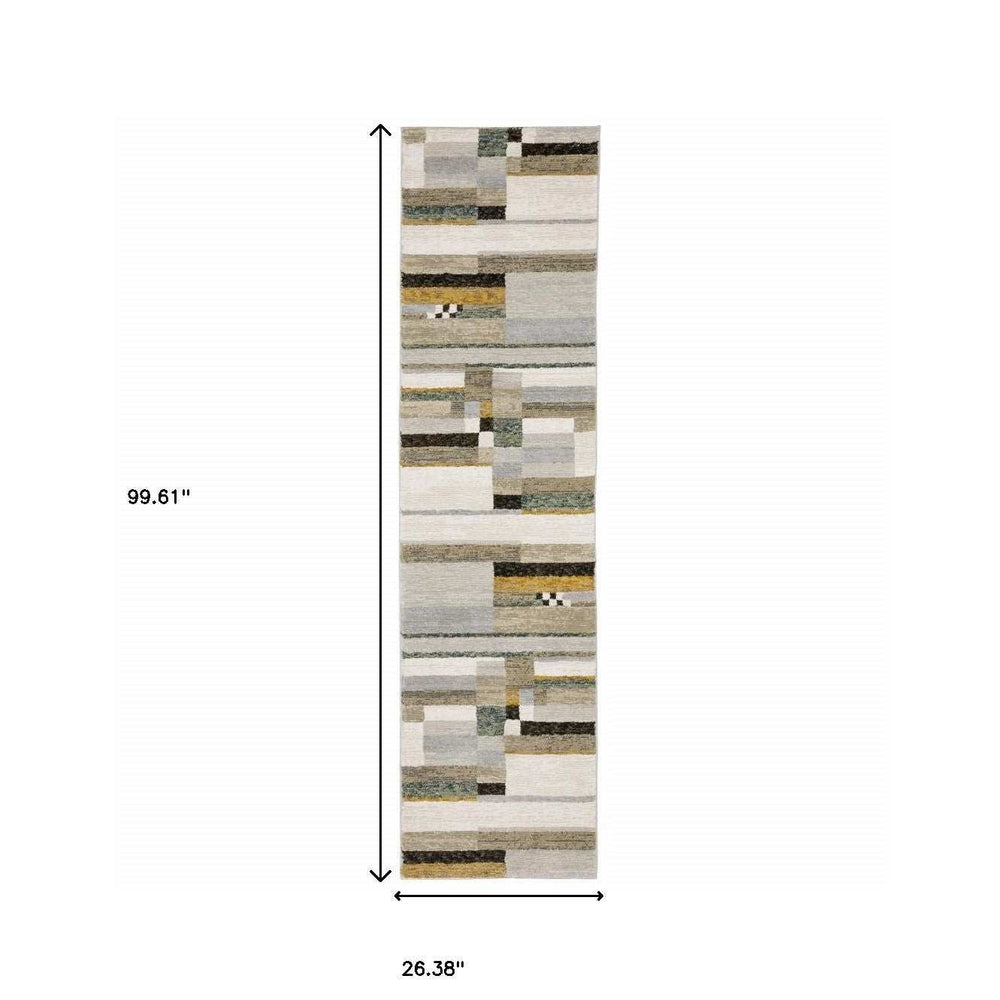 8' Runner Black and Gray Geometric Power Loom Runner Rug - Homeroots - Flyclothing LLC