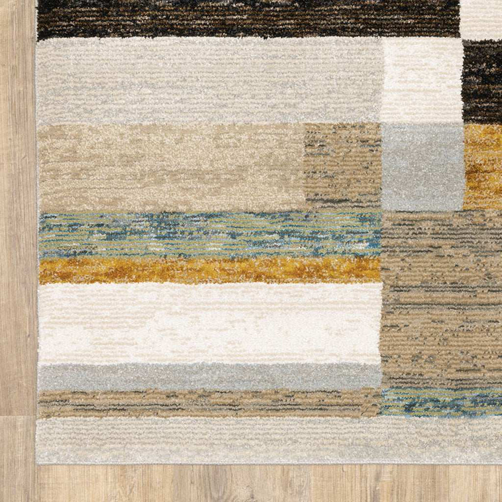 7' X 10' Beige Gold Black Grey Tan Teal and Rust Geometric Power Loom Area Rug - Homeroots - Flyclothing LLC