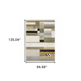8' X 11' Beige Gold Black Grey Tan Teal and Rust Geometric Power Loom Area Rug - Homeroots - Flyclothing LLC