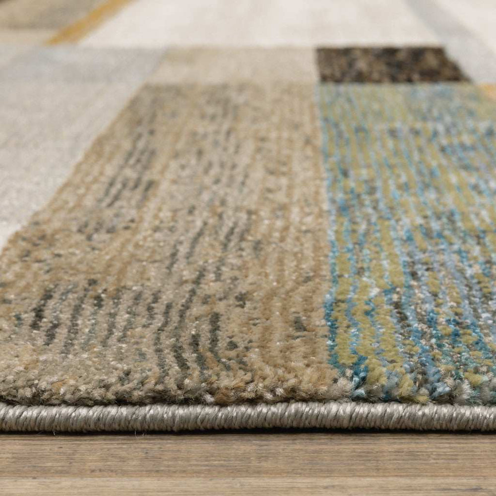 8' X 11' Beige Gold Black Grey Tan Teal and Rust Geometric Power Loom Area Rug - Homeroots - Flyclothing LLC