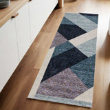 8' Runner Blue Purple Grey and Teal Geometric Power Loom Runner Rug - Homeroots - Flyclothing LLC