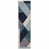 8' Runner Blue Purple Grey and Teal Geometric Power Loom Runner Rug - Homeroots - Flyclothing LLC