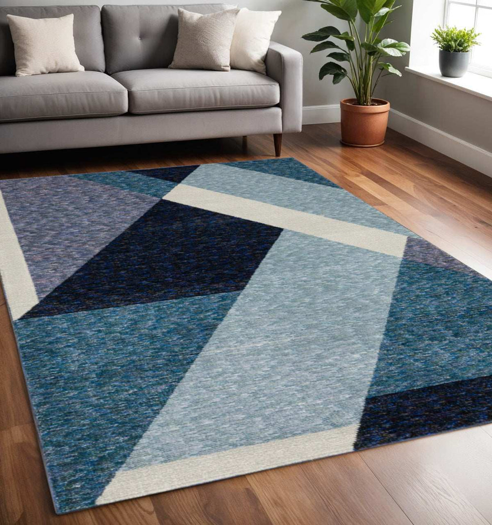 5' X 7' Blue Purple Grey and Teal Geometric Power Loom Area Rug - Homeroots - Flyclothing LLC