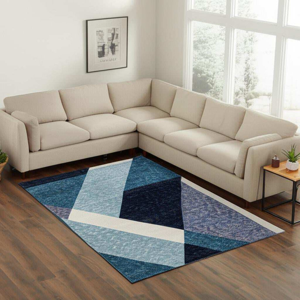 8' X 11' Blue Purple Grey and Teal Geometric Power Loom Area Rug - Homeroots - Flyclothing LLC