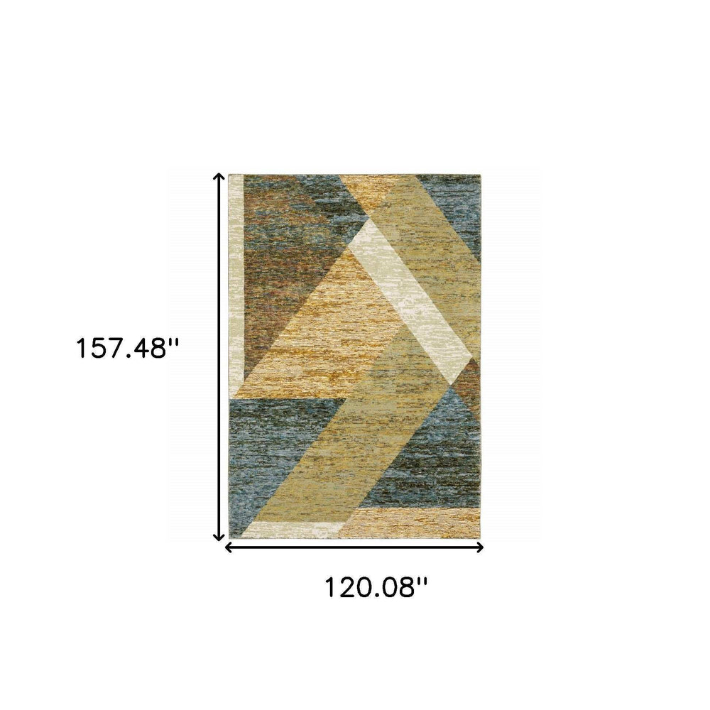 10' X 13' Blue and Beige Geometric Power Loom Area Rug - Homeroots - Flyclothing LLC