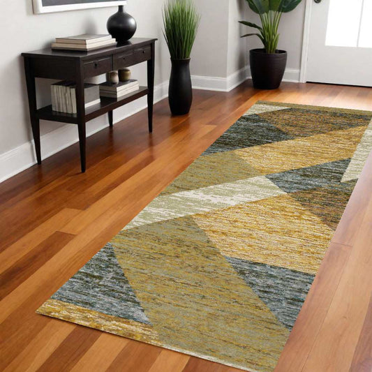 8' Runner Blue and Beige Geometric Power Loom Runner Rug - Homeroots - Flyclothing LLC