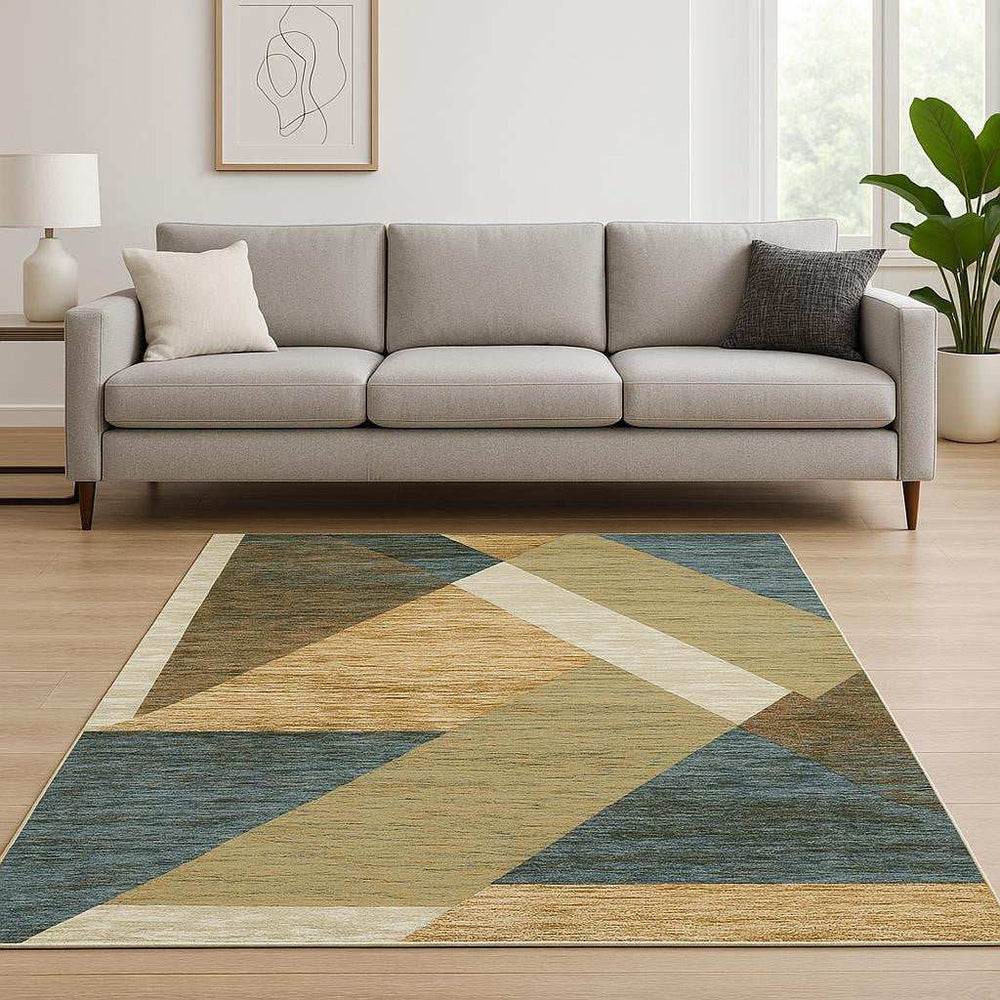 8' X 11' Blue and Beige Geometric Power Loom Area Rug - Homeroots - Flyclothing LLC