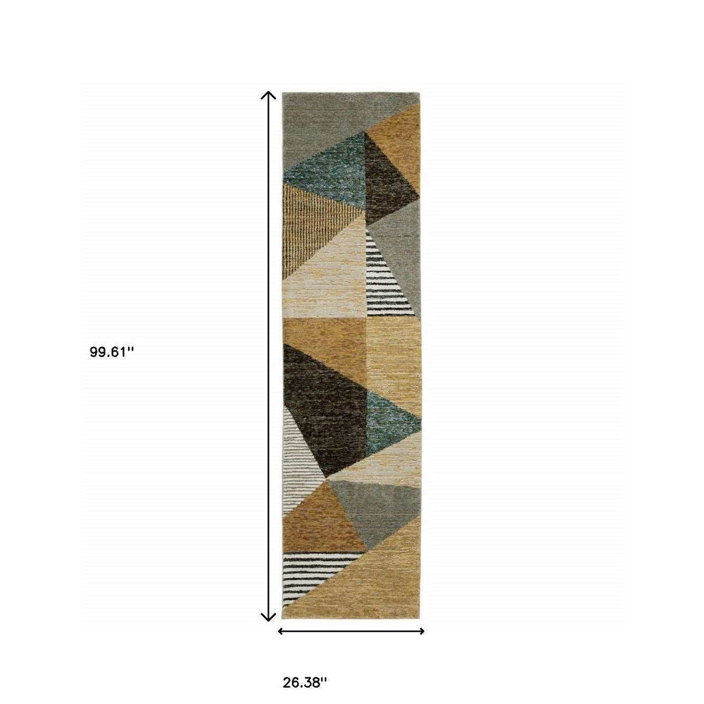 8' Runner Blue and Beige Geometric Power Loom Runner Rug - Homeroots - Flyclothing LLC
