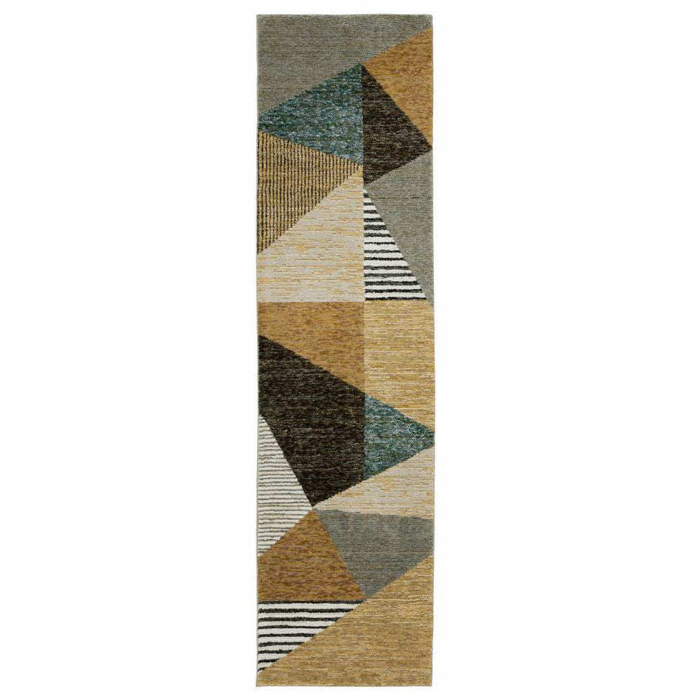 8' Runner Blue and Beige Geometric Power Loom Runner Rug - Homeroots - Flyclothing LLC