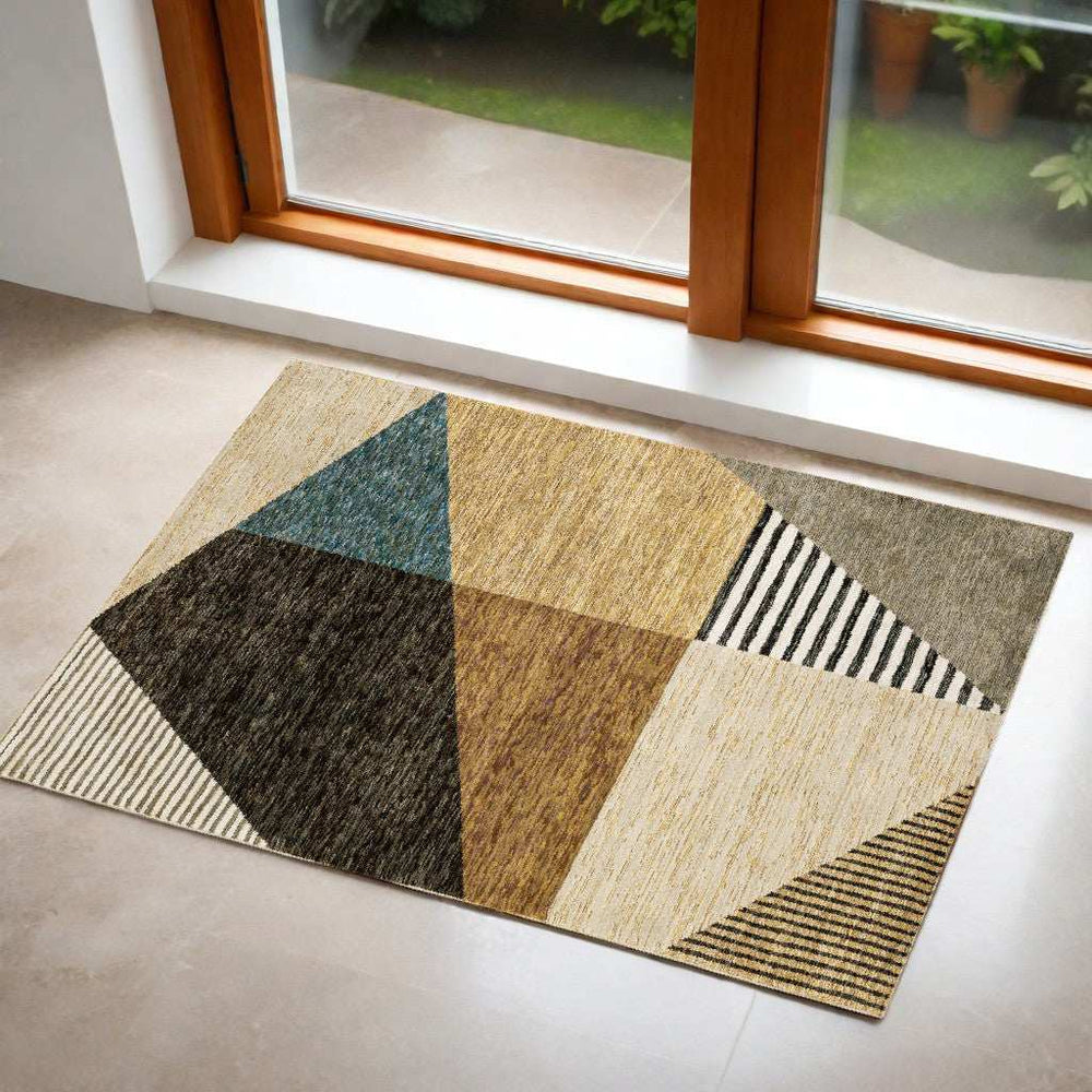 3' X 5' Blue and Beige Geometric Power Loom Area Rug - Homeroots - Flyclothing LLC