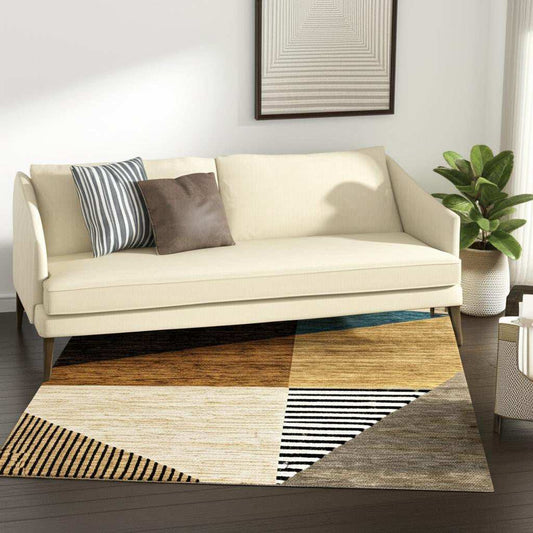 5' X 7' Blue and Beige Geometric Power Loom Area Rug - Homeroots - Flyclothing LLC