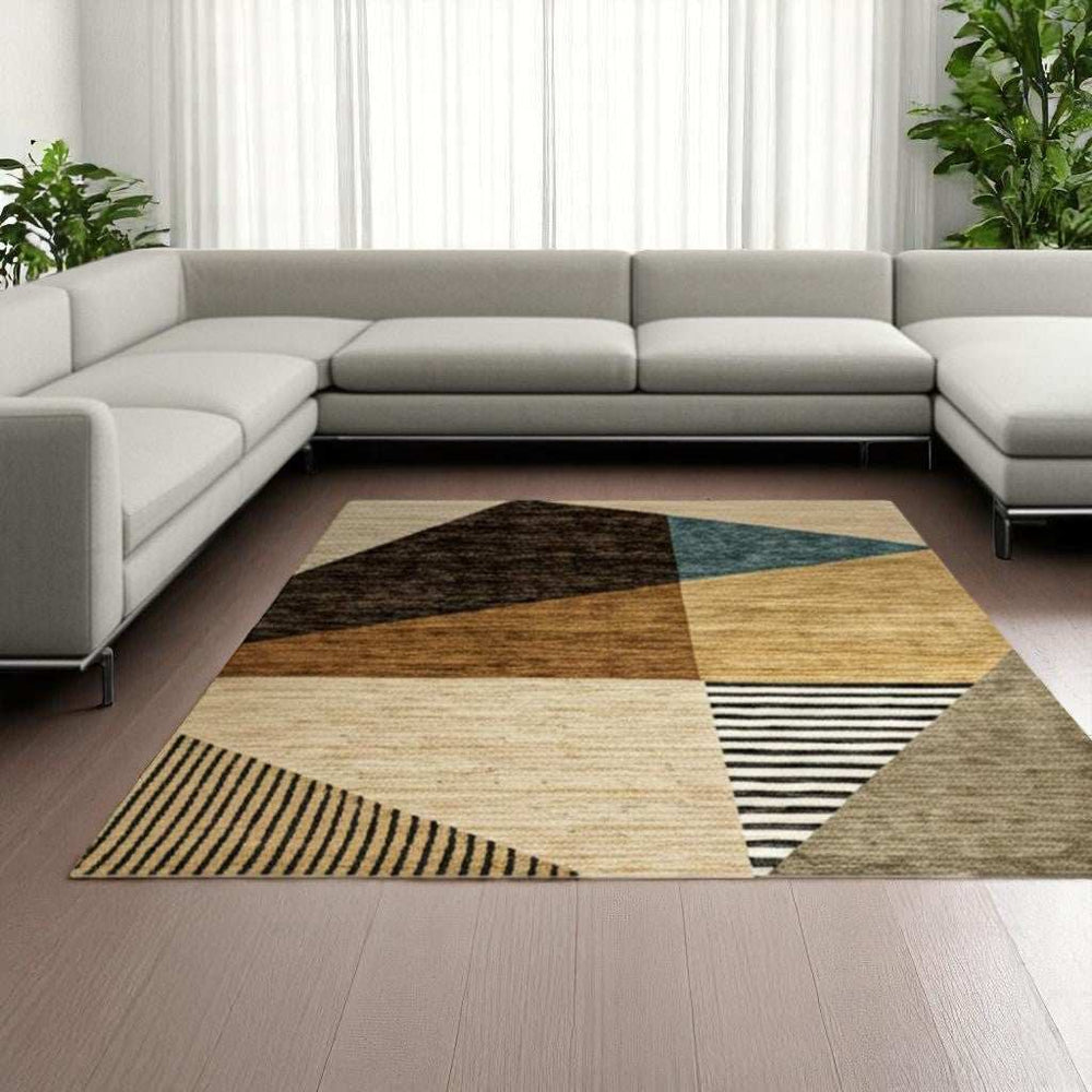 8' X 11' Blue and Beige Geometric Power Loom Area Rug - Homeroots - Flyclothing LLC