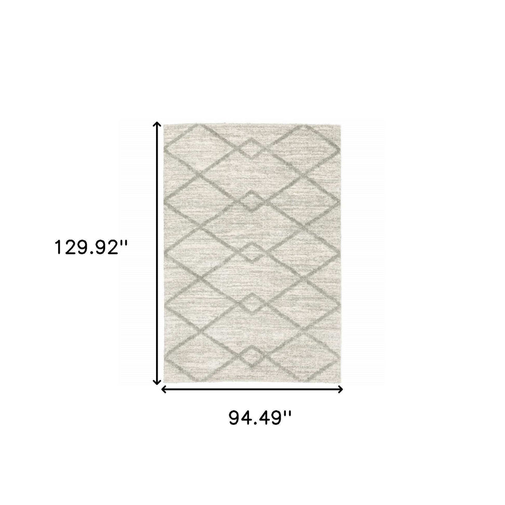 8' X 11' Ivory And Grey Geometric Shag Power Loom Stain Resistant Area Rug - Homeroots - Flyclothing LLC