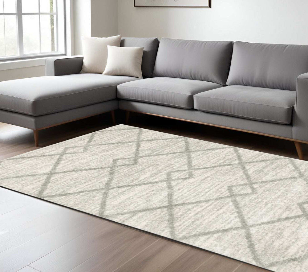 8' X 11' Ivory And Grey Geometric Shag Power Loom Stain Resistant Area Rug - Homeroots - Flyclothing LLC