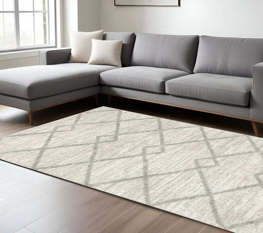 8' X 11' Ivory And Grey Geometric Shag Power Loom Stain Resistant Area Rug - Homeroots - Flyclothing LLC