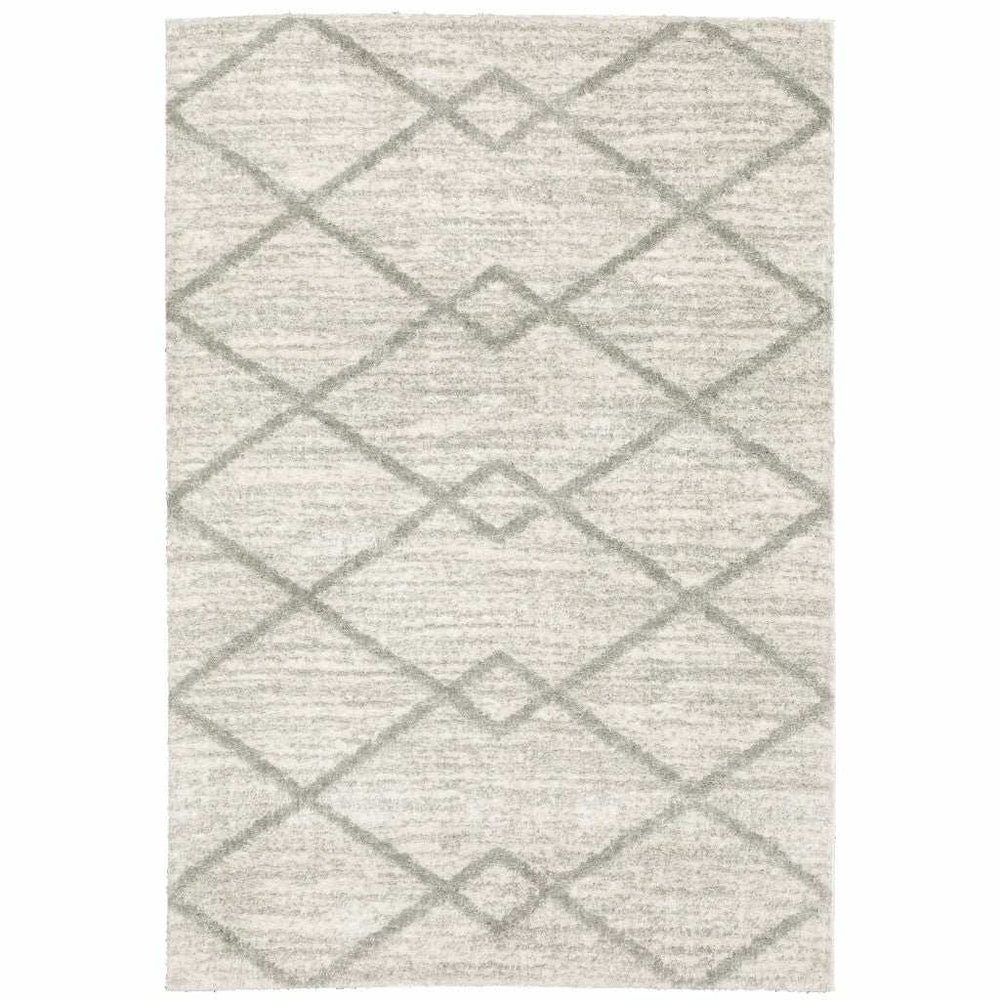 10' X 13' Ivory And Grey Geometric Shag Power Loom Stain Resistant Area Rug - Homeroots - Flyclothing LLC