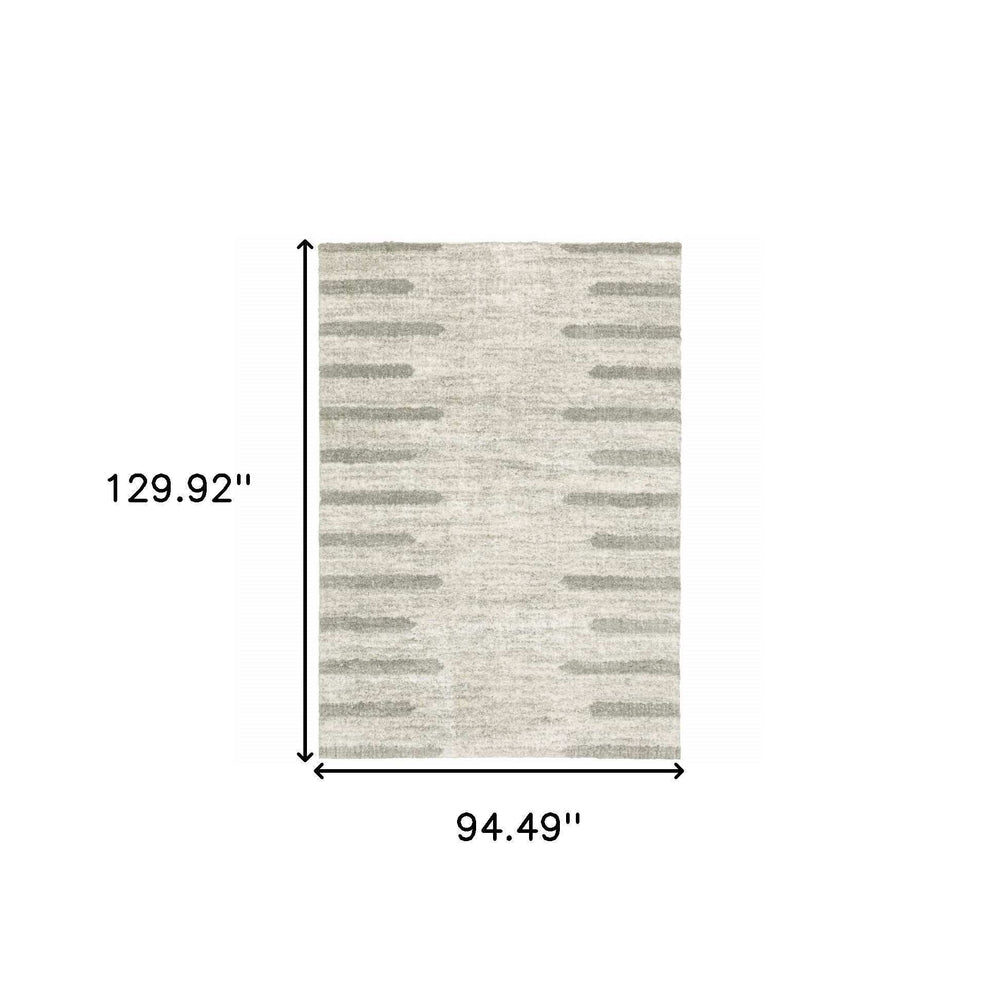 8' X 11' Ivory And Grey Geometric Shag Power Loom Stain Resistant Area Rug - Homeroots - Flyclothing LLC