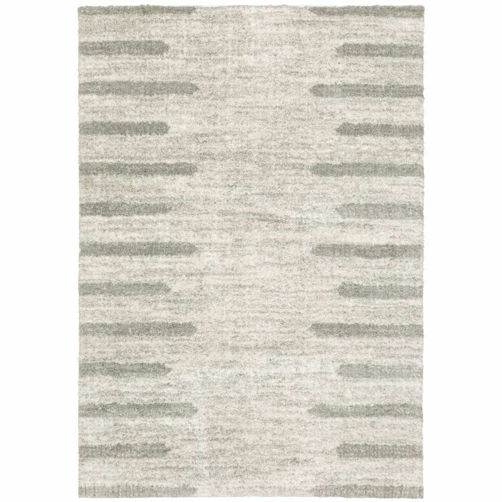 10' X 13' Ivory And Grey Geometric Shag Power Loom Stain Resistant Area Rug - Homeroots - Flyclothing LLC