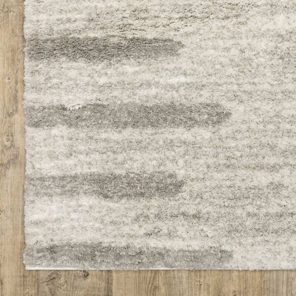 10' X 13' Ivory And Grey Geometric Shag Power Loom Stain Resistant Area Rug - Homeroots - Flyclothing LLC
