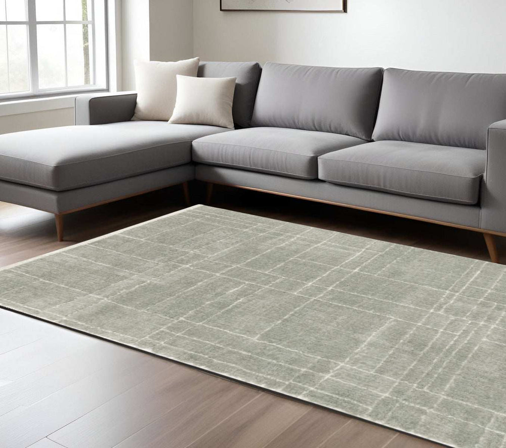 8' X 11' Grey And Ivory Geometric Shag Power Loom Stain Resistant Area Rug - Homeroots - Flyclothing LLC
