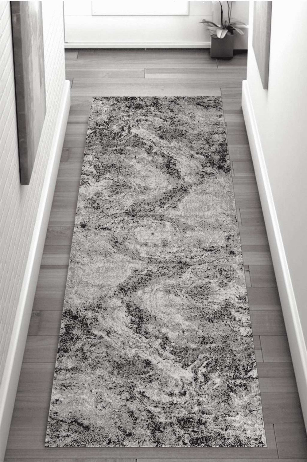 2' X 13' Grey Abstract Area Rug - Homeroots - Flyclothing LLC