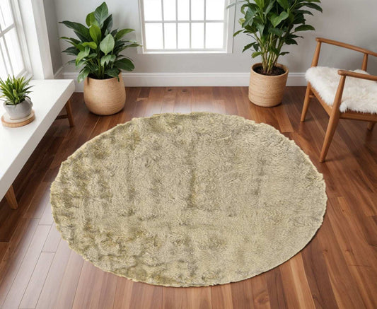 8' Tan And Taupe Round Shag Tufted Handmade Area Rug - Homeroots - Flyclothing LLC