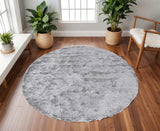 8' Gray And Silver Round Shag Tufted Handmade Area Rug - Homeroots - Flyclothing LLC