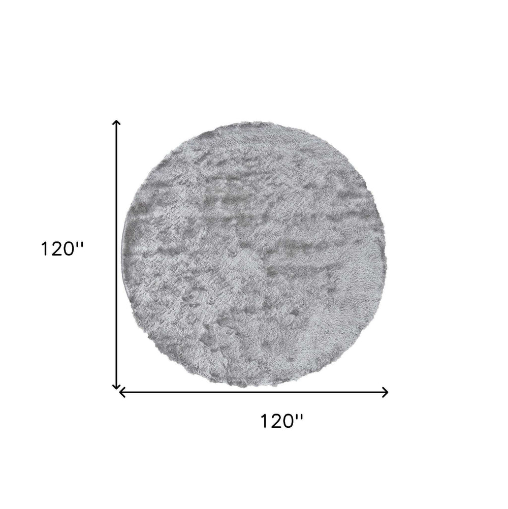 10' Gray And Silver Round Shag Tufted Handmade Area Rug - Homeroots - Flyclothing LLC