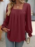 Square Neck Long Sleeve Top - Trendsi - Flyclothing LLC