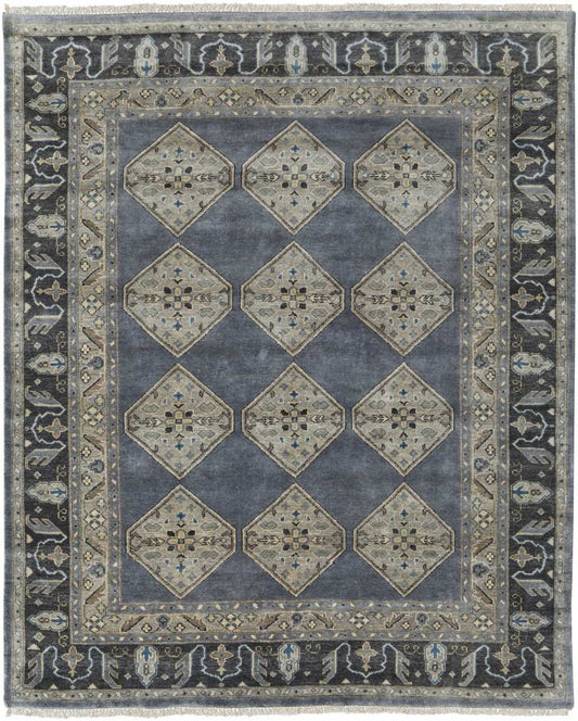9' X 12' Blue and Gray Wool Floral Hand Knotted Area Rug - Homeroots - Flyclothing LLC