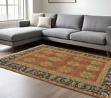5' X 8' Tan Orange And Brown Wool Floral Hand Knotted Stain Resistant Area Rug - Homeroots - Flyclothing LLC
