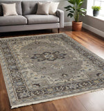 5' X 8' Gray Taupe And Blue Wool Floral Hand Knotted Stain Resistant Area Rug - Homeroots - Flyclothing LLC