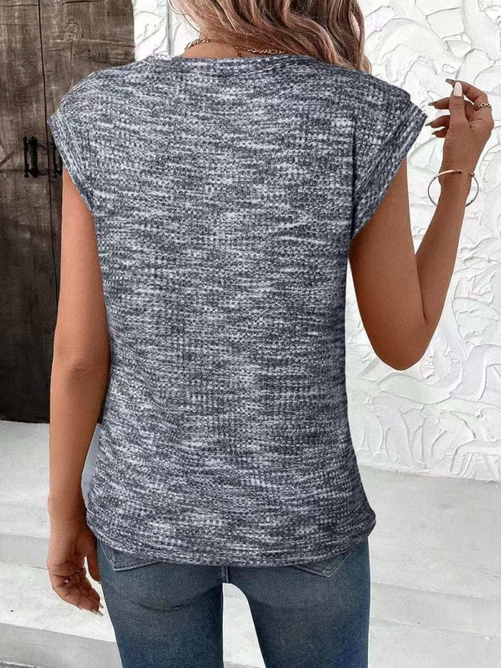 Heathered Round Neck Cap Sleeve T-Shirt - Trendsi - Flyclothing LLC