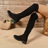 Round Toe Suede Low Heel Boots - Trendsi - Flyclothing LLC